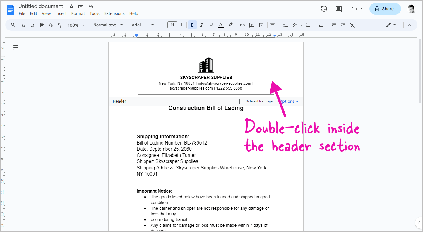 How to Put Header Only on First Page in Google Docs Step-2