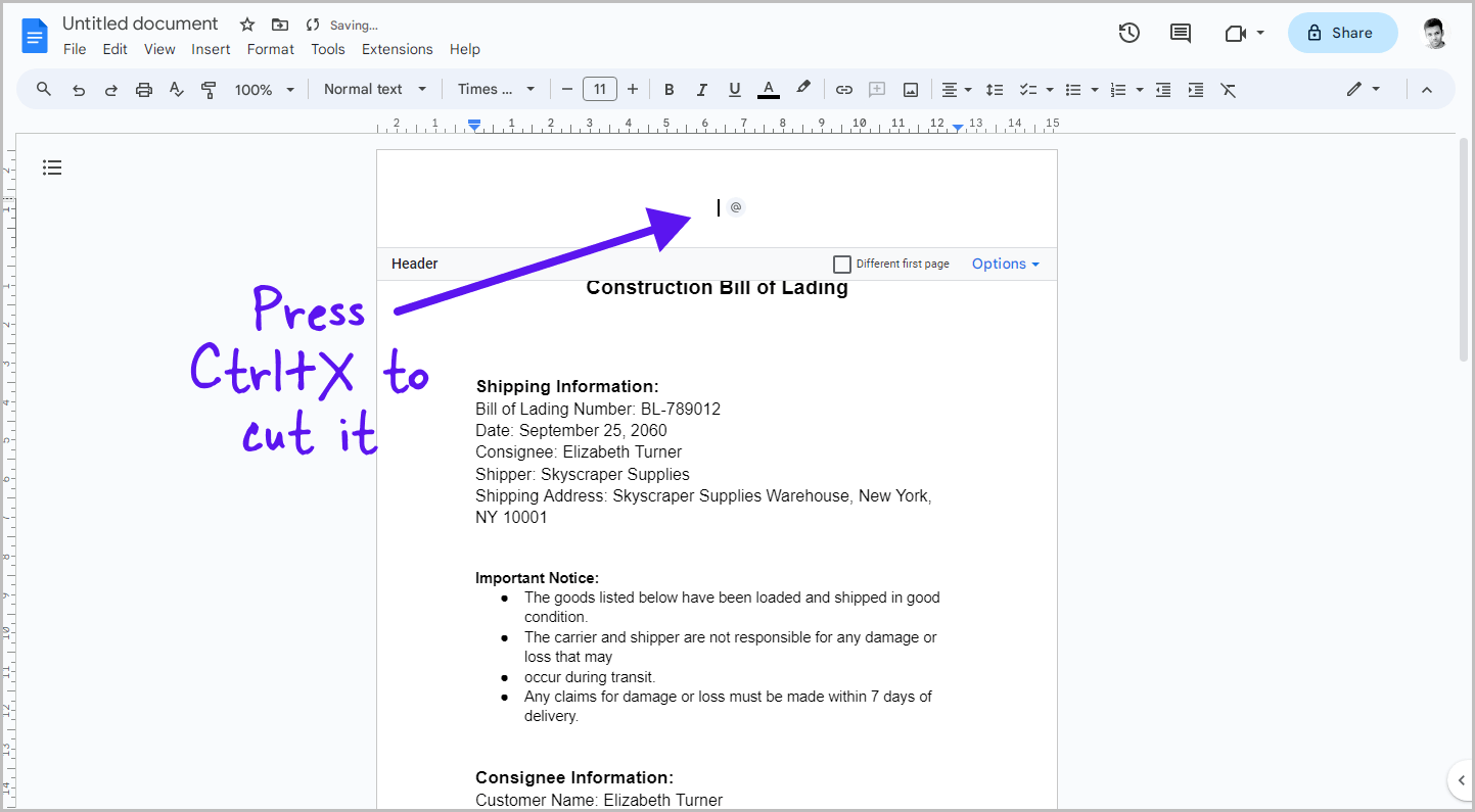 How to Put Header Only on First Page in Google Docs Step-4