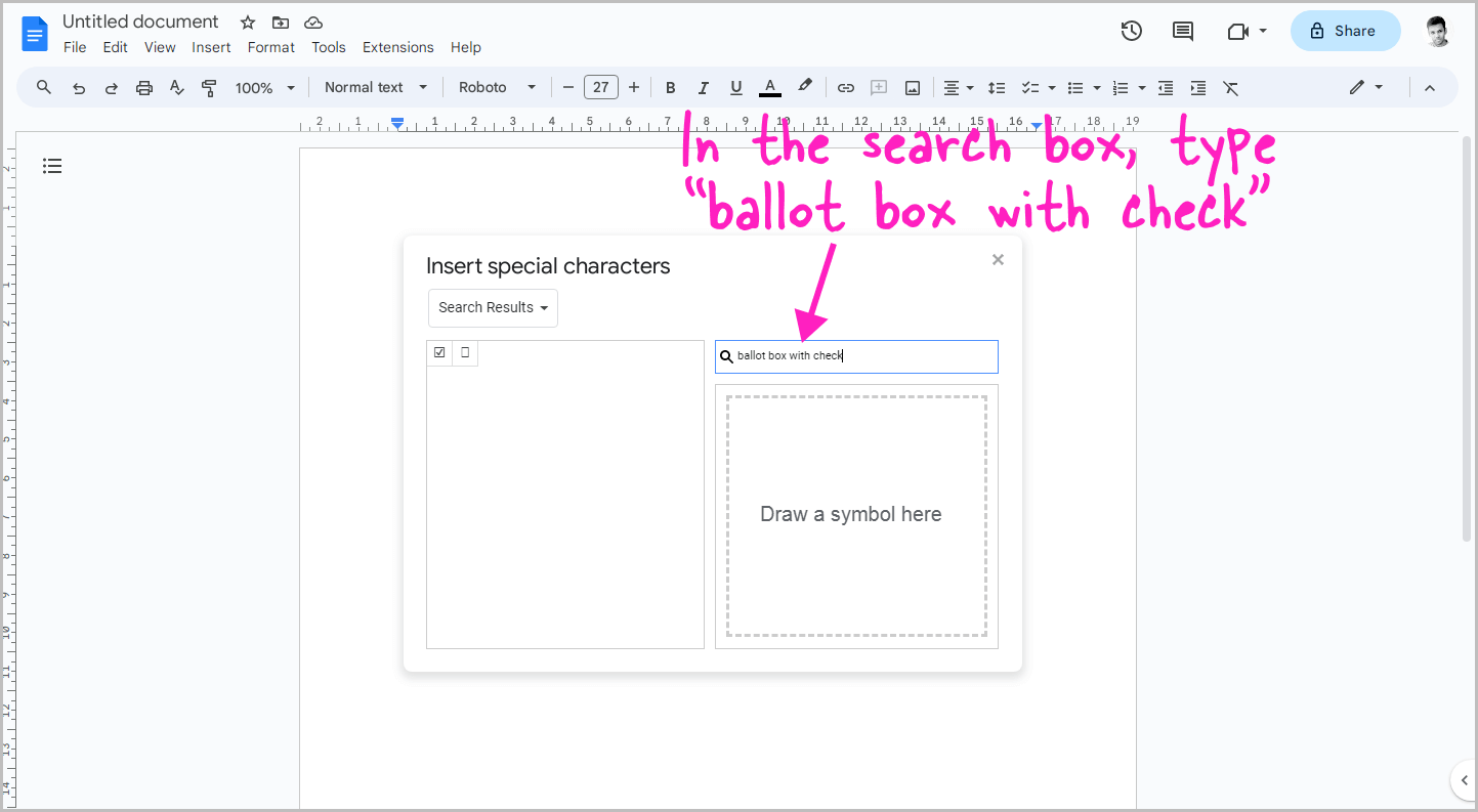 How to insert a checkbox in Google Docs Step-2