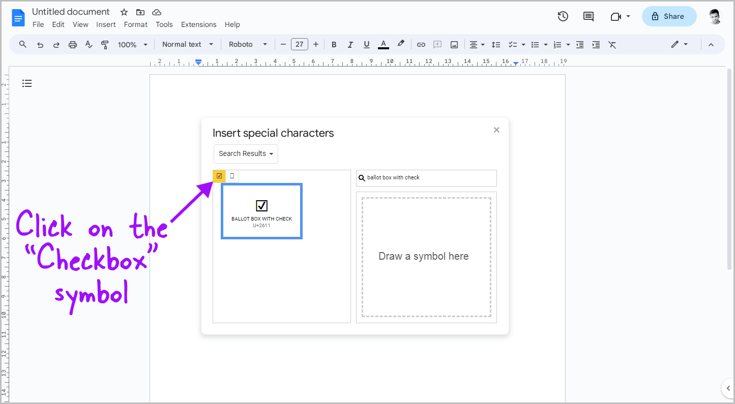 How to insert a checkbox in Google Docs Step-3