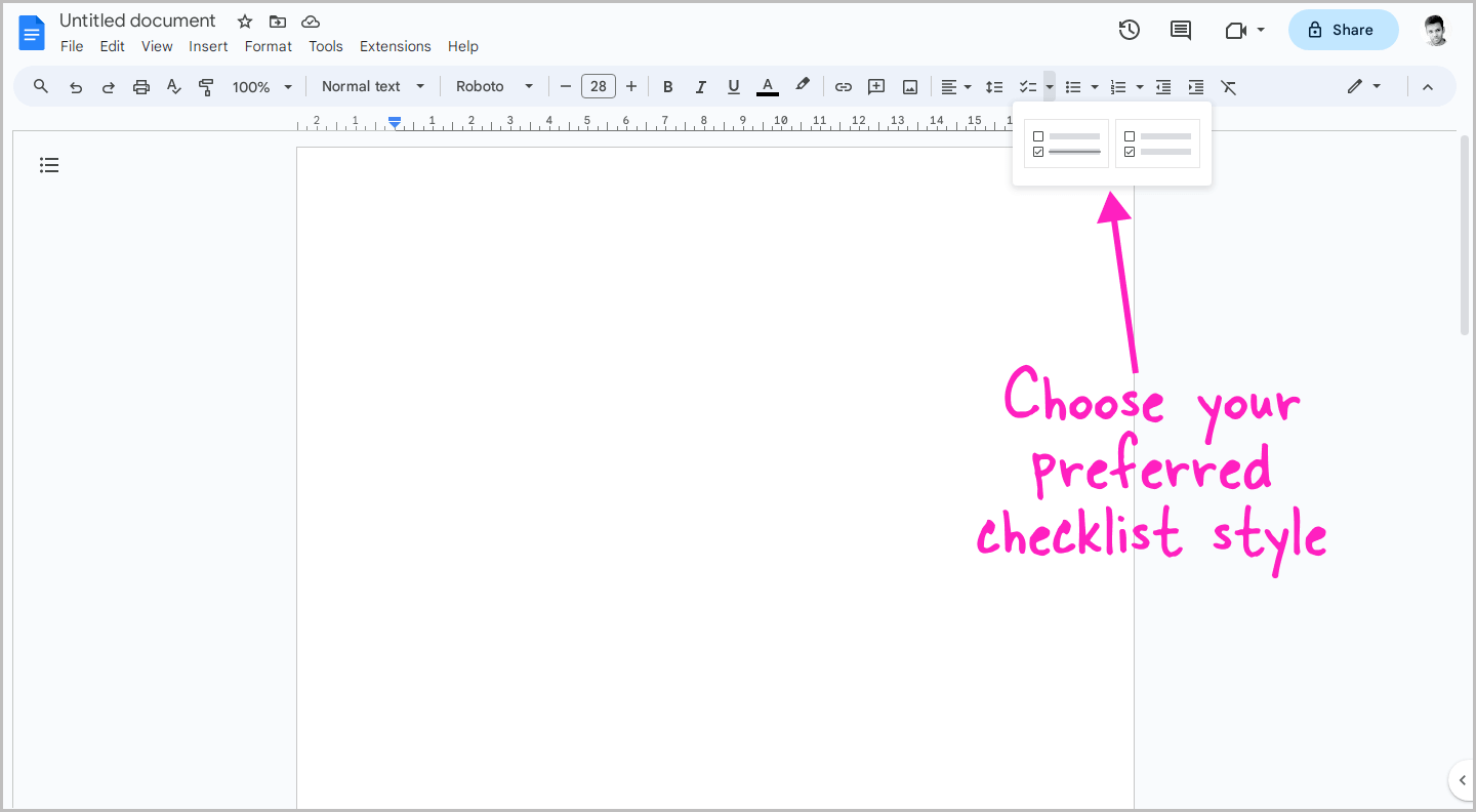 How to make a checklist in Google Docs Step-2