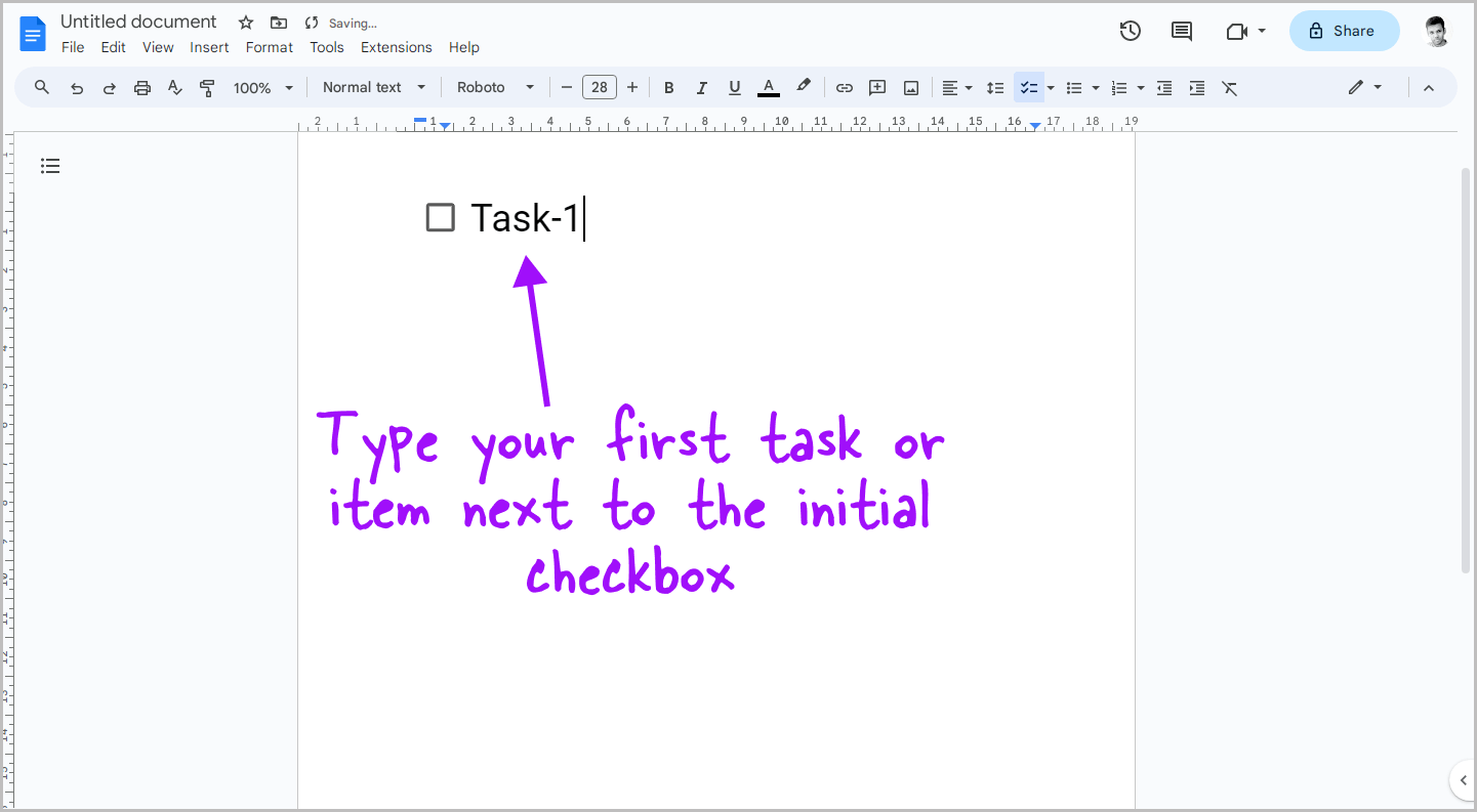 How to make a checklist in Google Docs Step-3