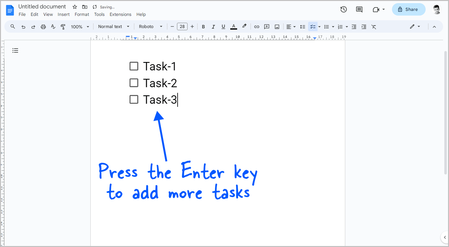 How to make a checklist in Google Docs Step-4