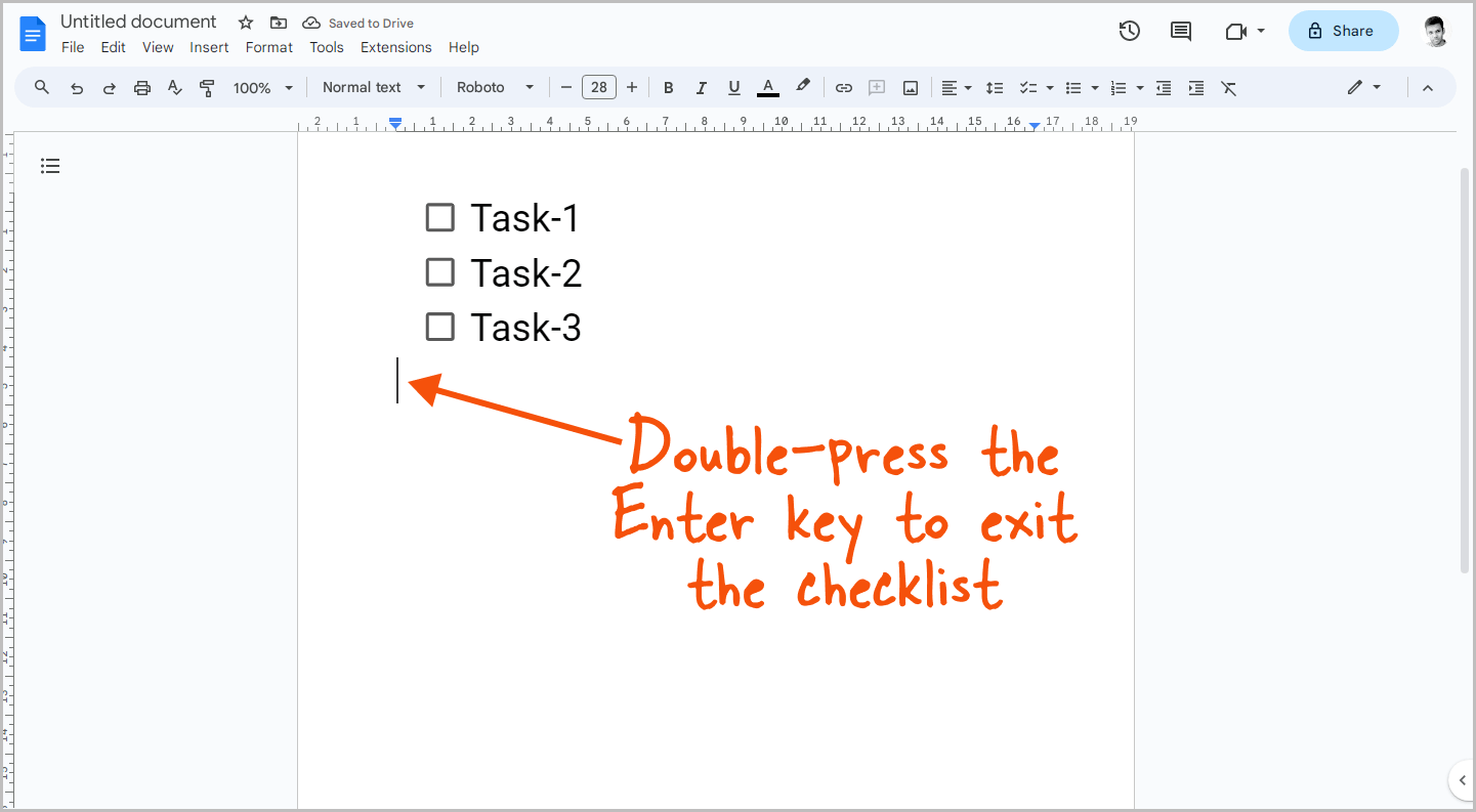 How to make a checklist in Google Docs Step-5