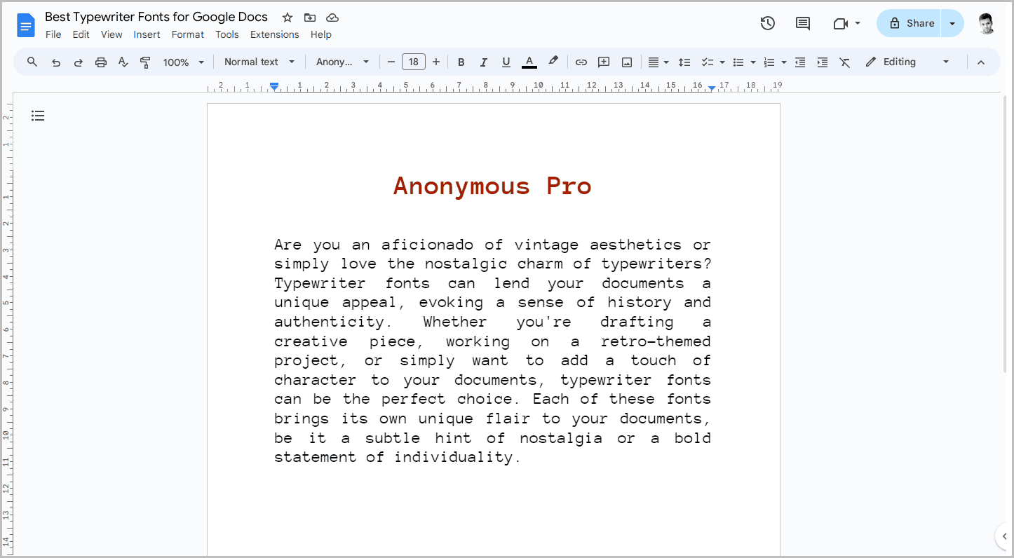 Best Typewriter Fonts for Google Docs-10
