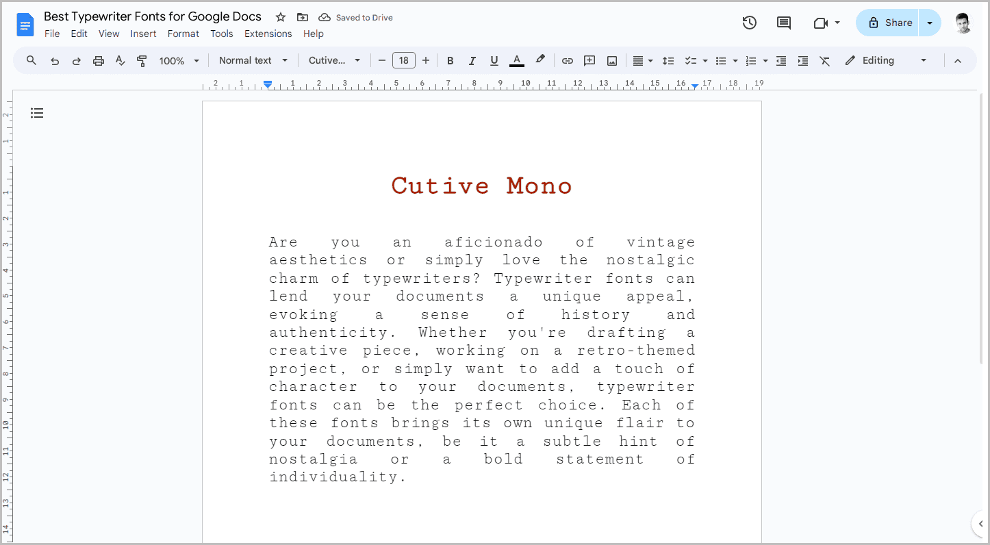 Best Typewriter Fonts for Google Docs-16