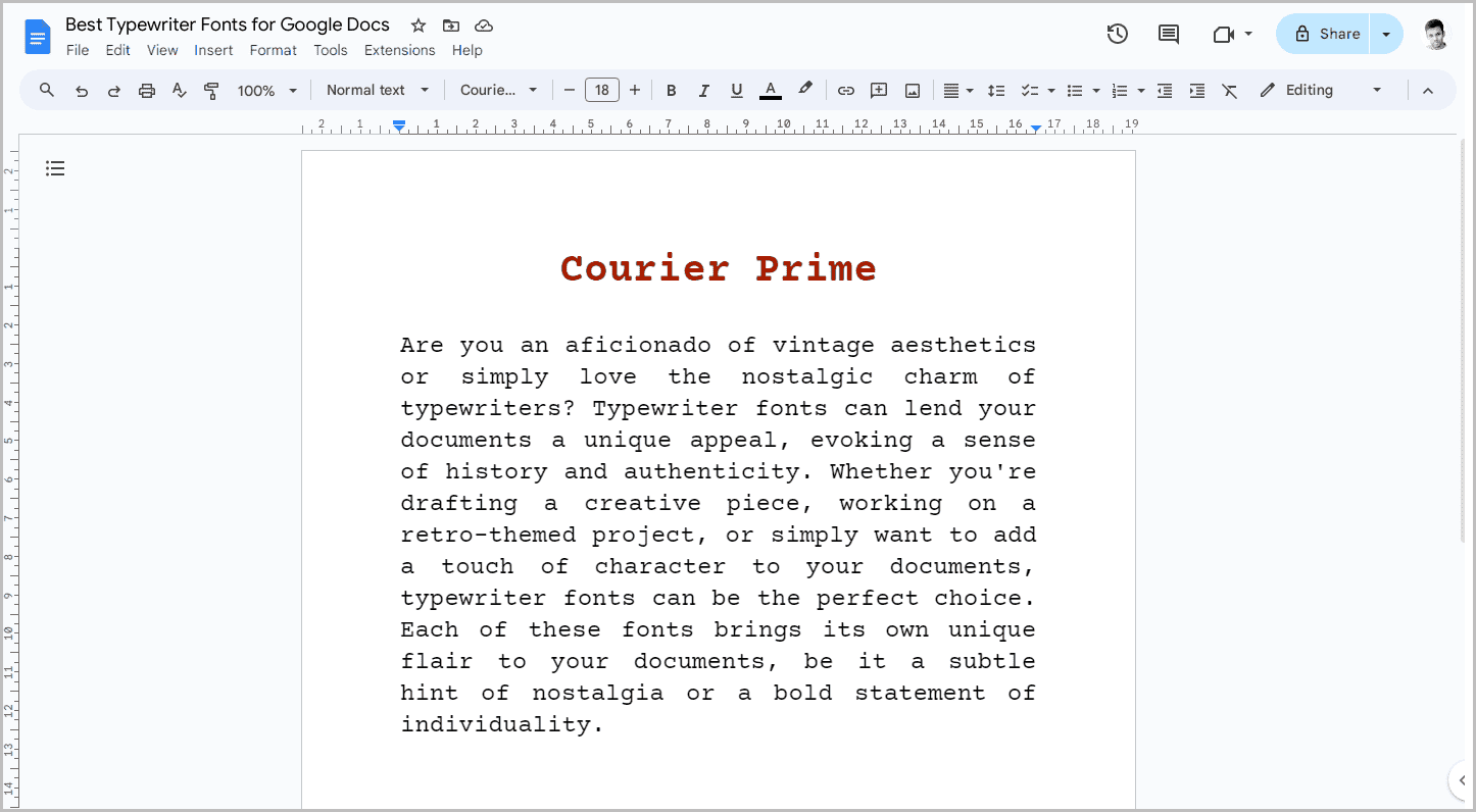Best Typewriter Fonts for Google Docs-2