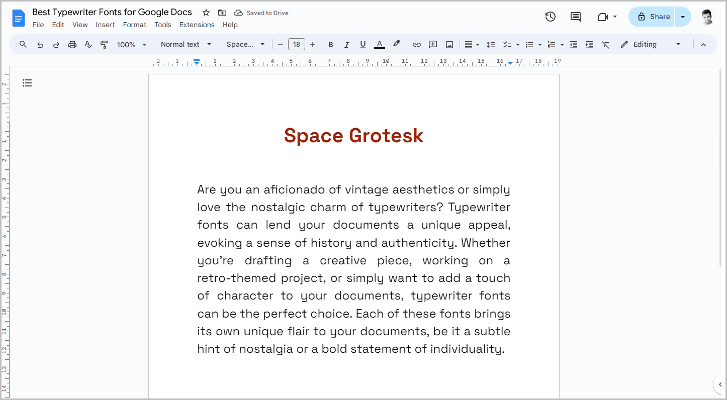 Best Typewriter Fonts for Google Docs-23