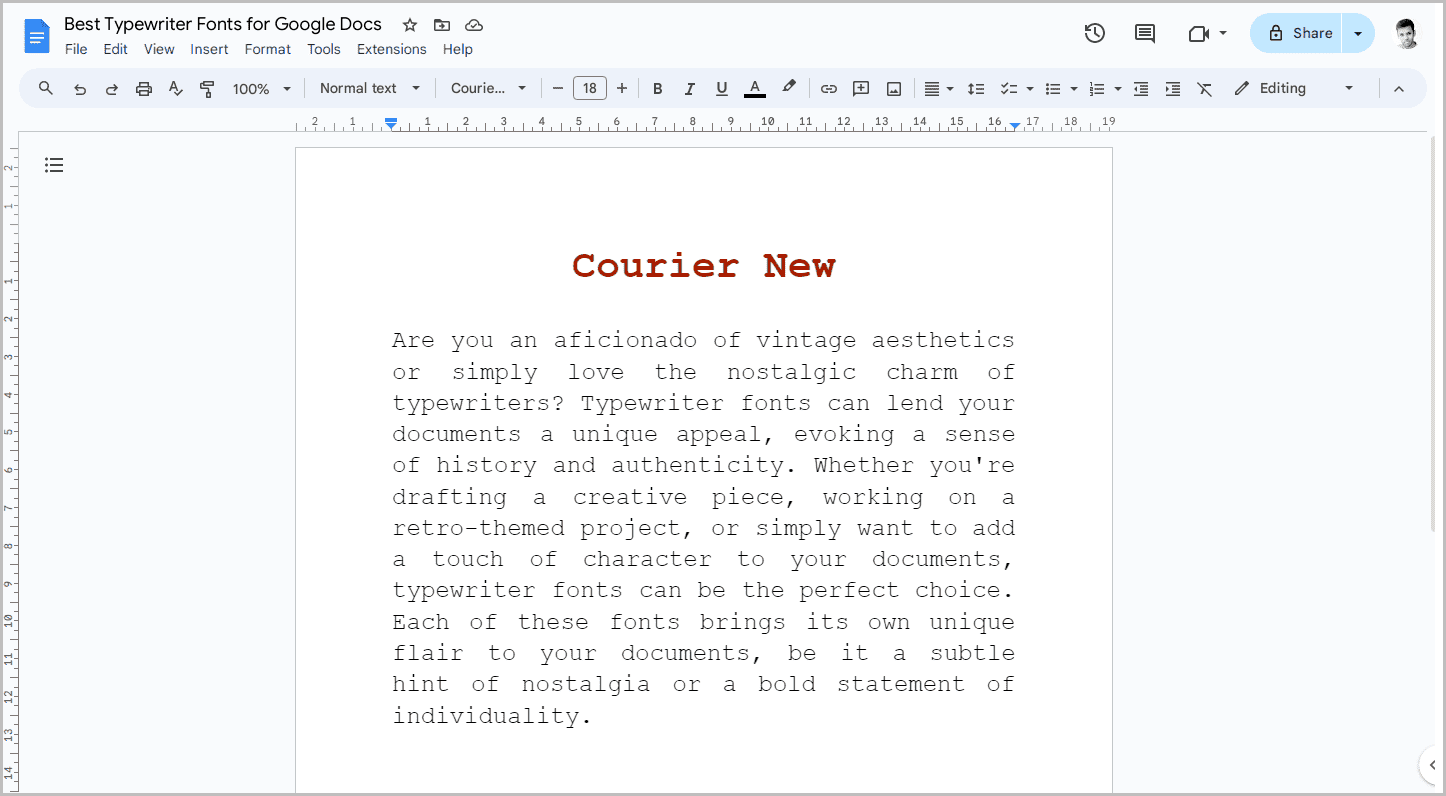 Best Typewriter Fonts for Google Docs-3