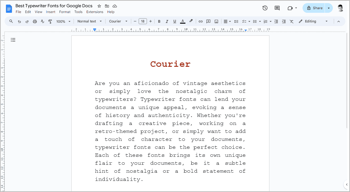 Best Typewriter Fonts for Google Docs-5