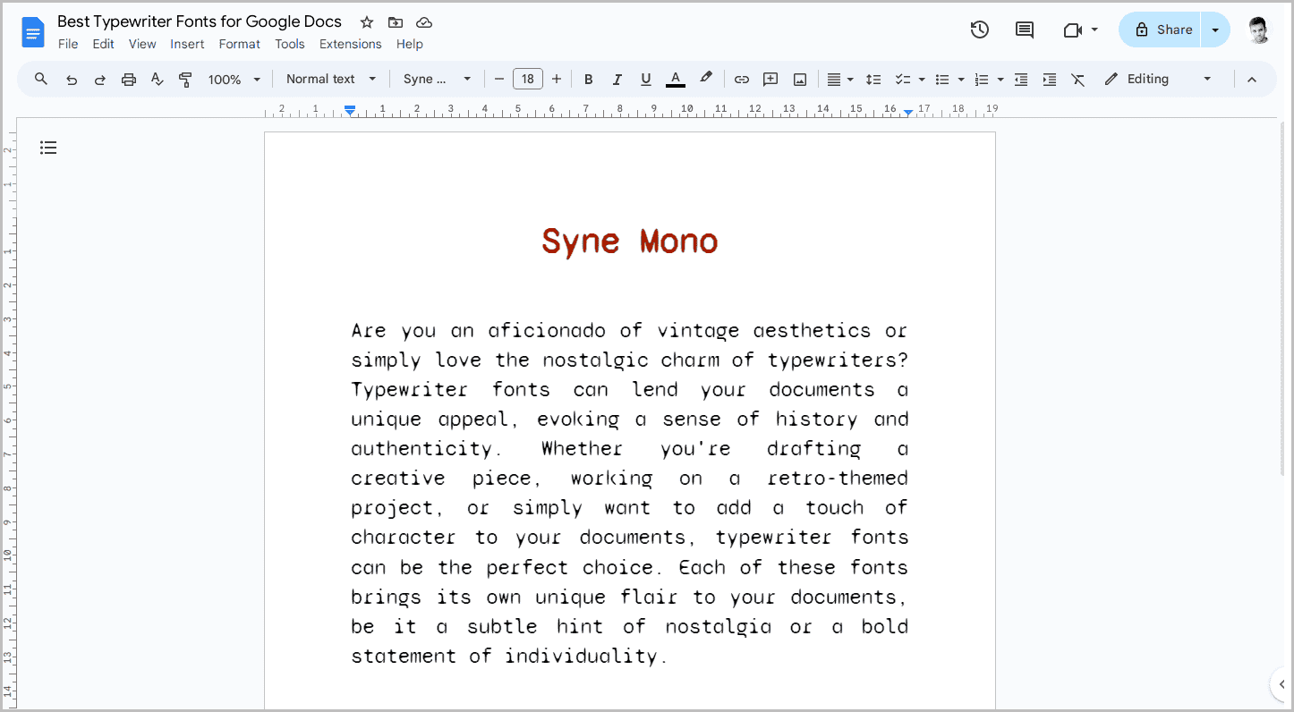 Best Typewriter Fonts for Google Docs-7