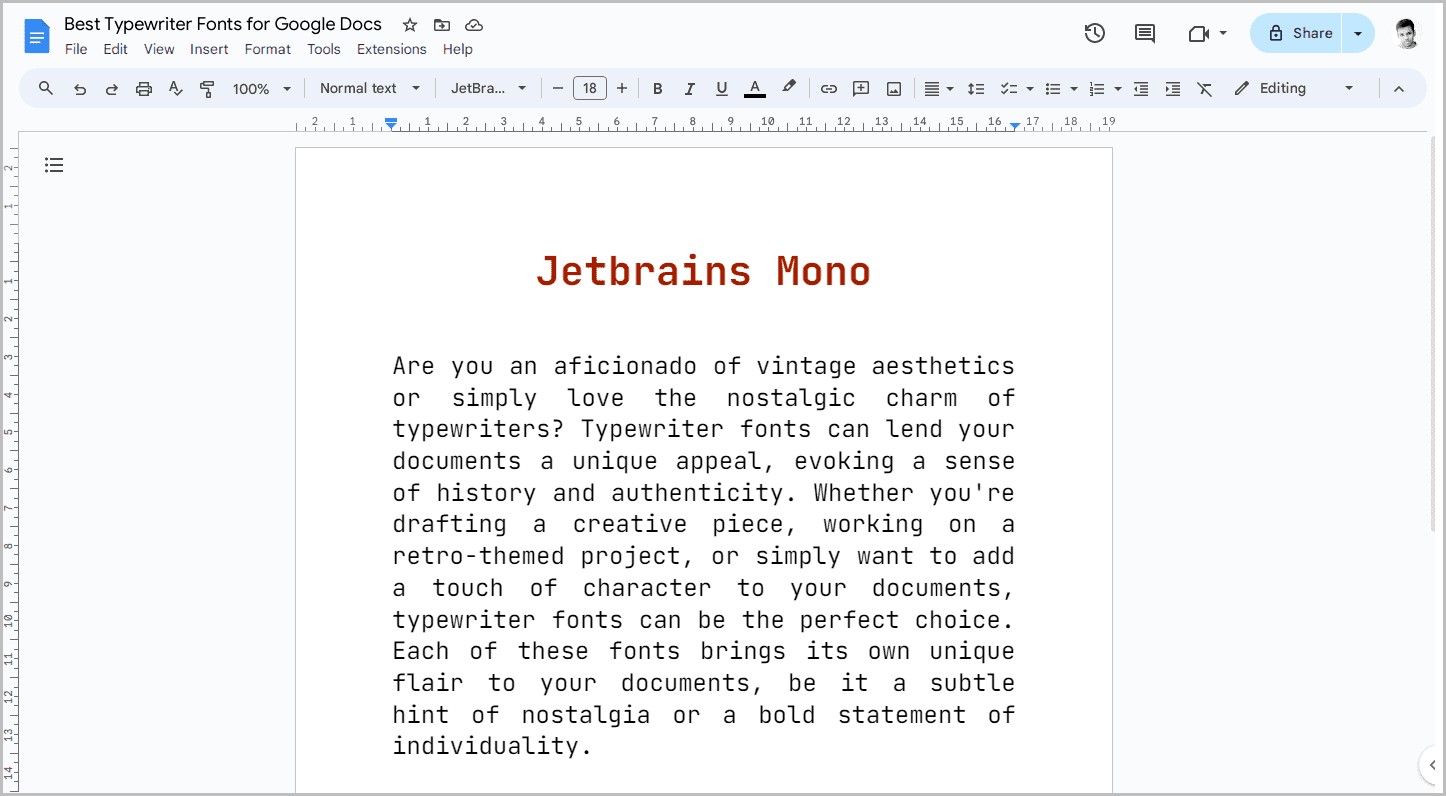 Best Typewriter Fonts for Google Docs-8