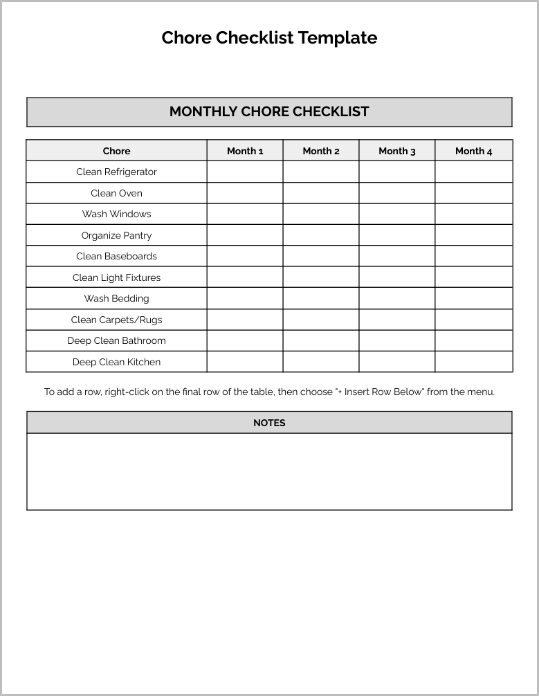 Free Chore Checklist Template for Google Docs Preview-2