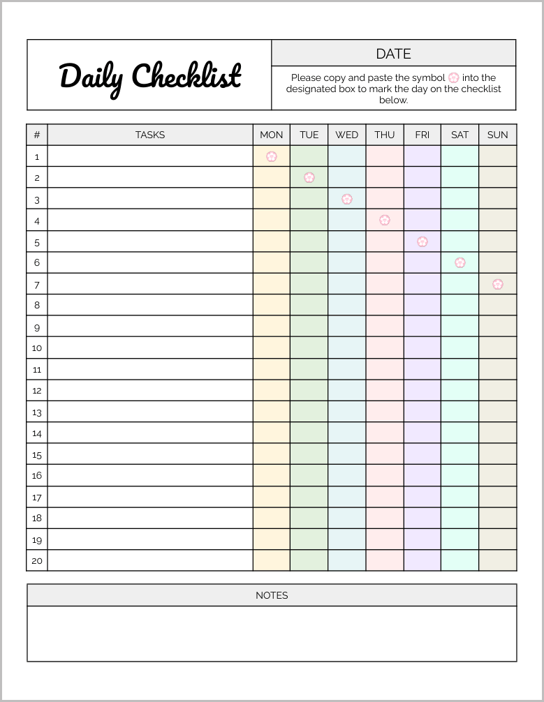 Free Daily Checklist Template for Google Docs