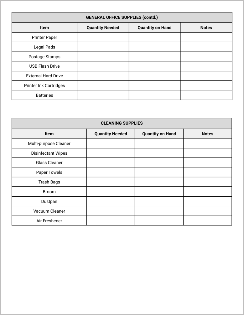 Free Office Supplies Checklist Template for Google Docs