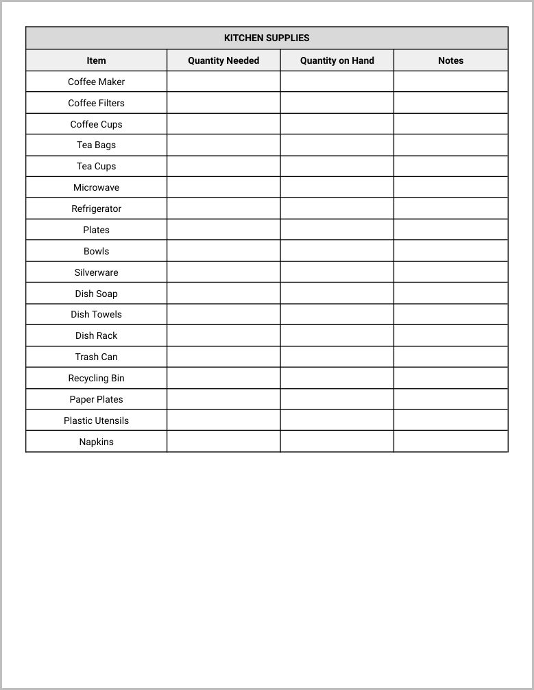 Free Office Supplies Checklist Template for Google Docs