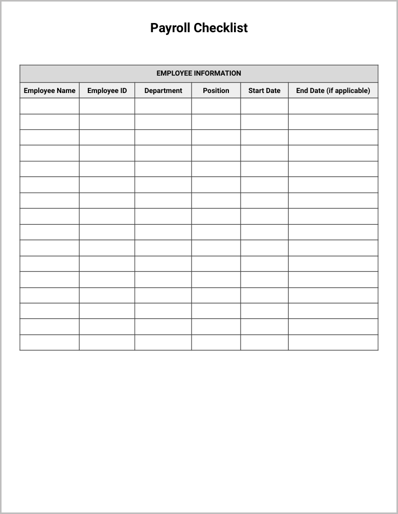 Free Payroll Checklist Template for Google Docs