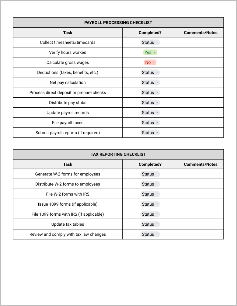 Free Payroll Checklist Template for Google Docs