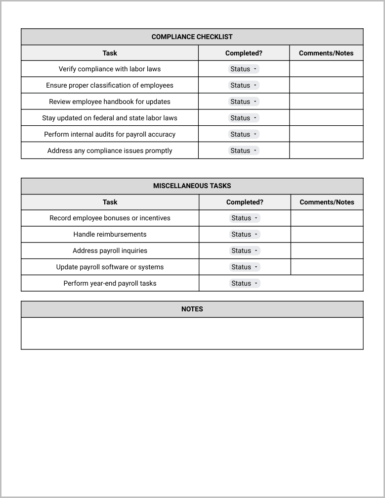 Free Payroll Checklist Template for Google Docs