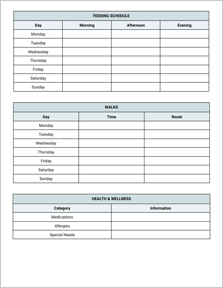 Free Pet Sitter Checklist Template for Google Docs