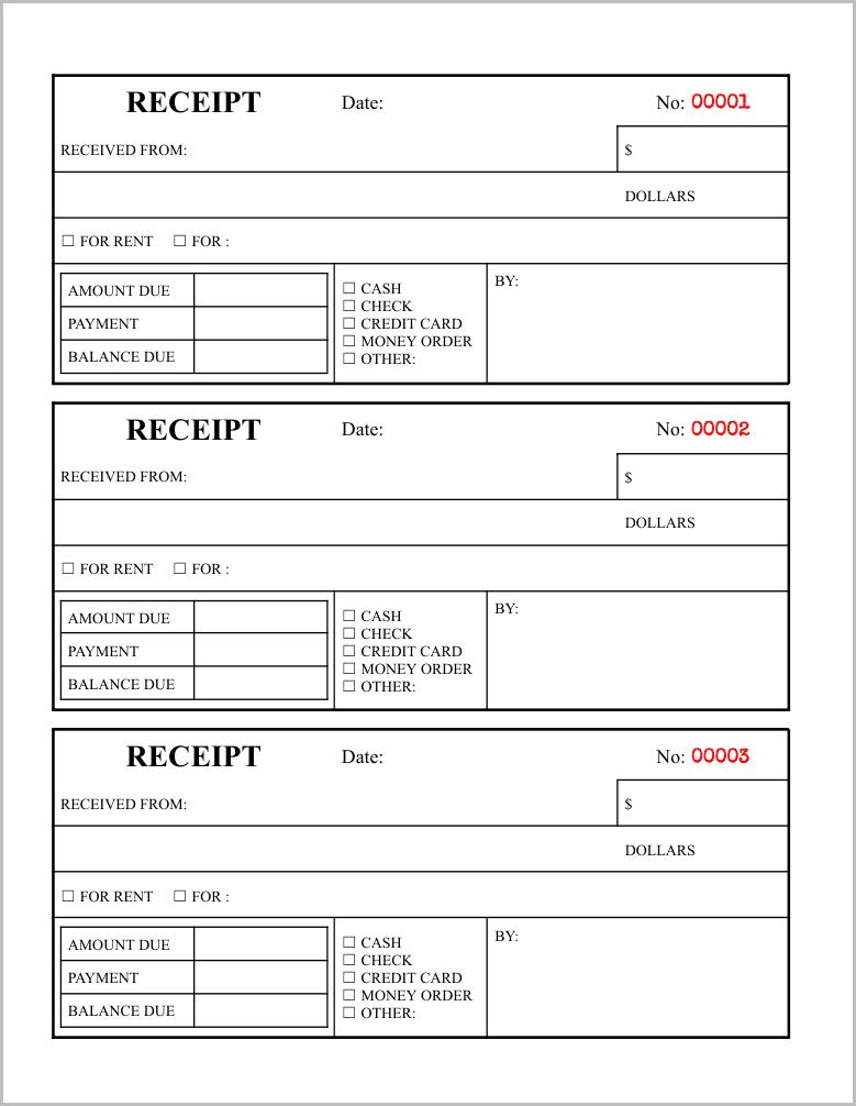 Rent Receipt Template for Google Docs