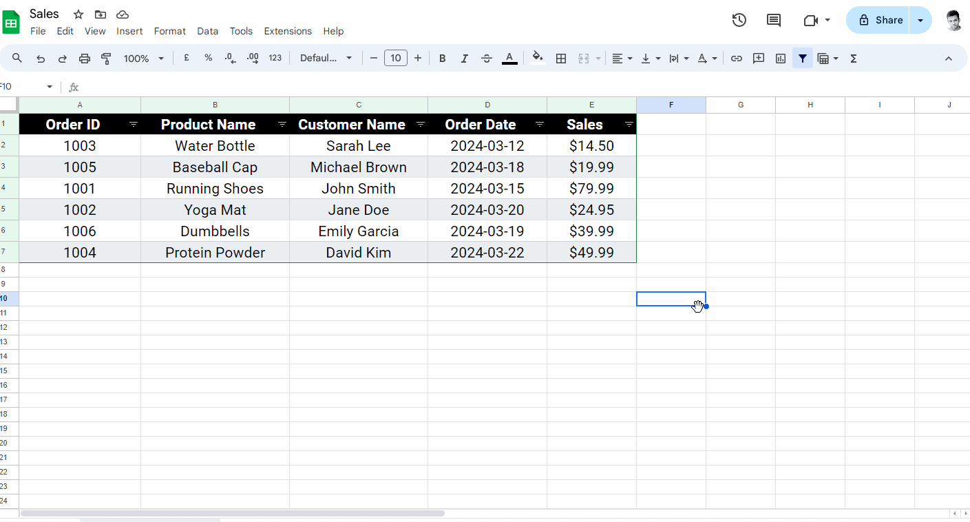 How to Sort in Google Sheets and Keep Rows Together Method-2 Step-3