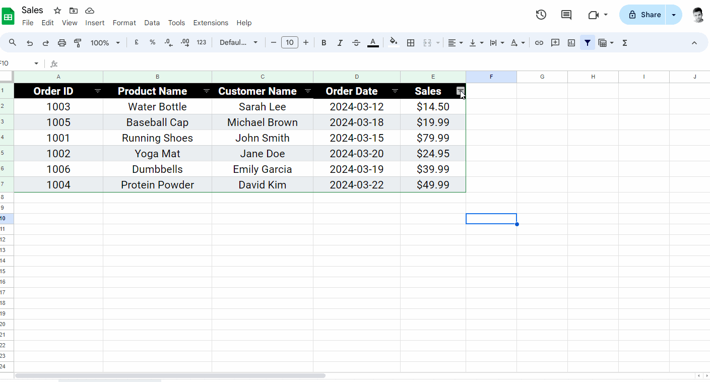 How to Sort in Google Sheets and Keep Rows Together Method-2 Step-4