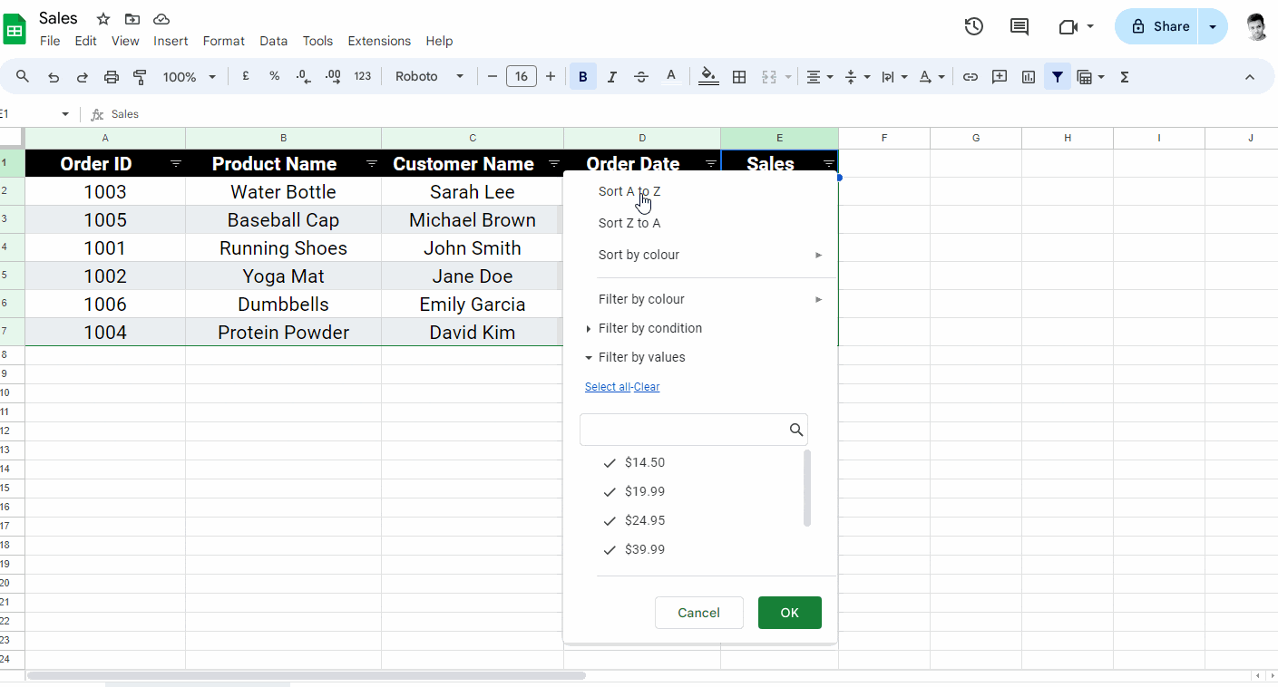 How to Sort in Google Sheets and Keep Rows Together Method-2 Step-5