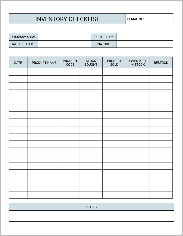 Free Inventory Checklist Template for Google Docs