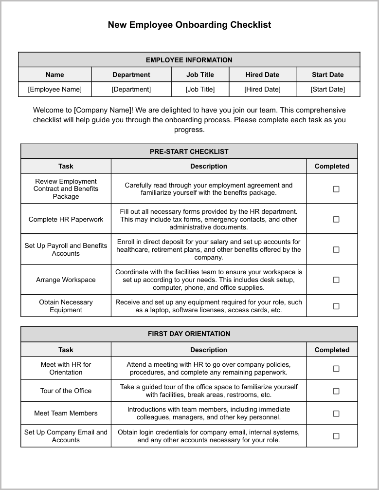 New Employee Onboarding Checklist Template for Google Docs Preview-1