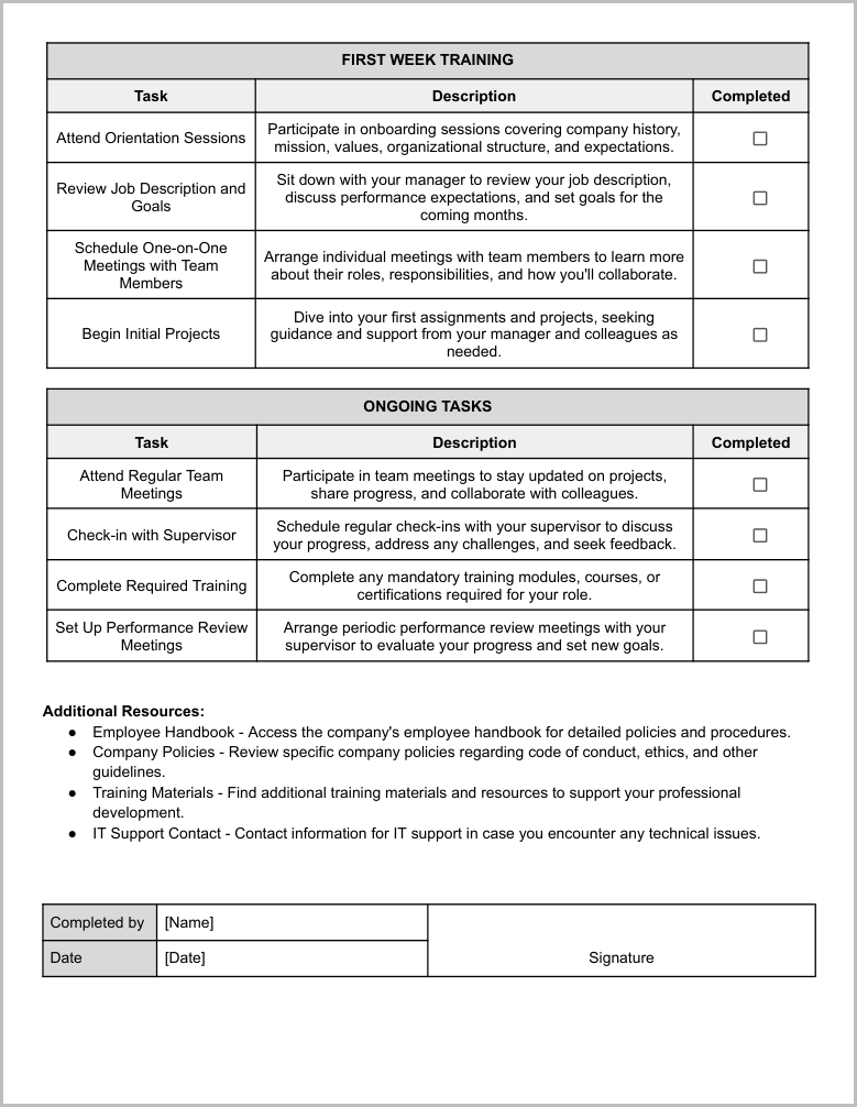 New Employee Onboarding Checklist Template for Google Docs Preview-2