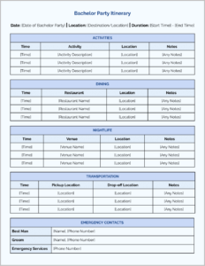 Bachelor Party Itinerary Template