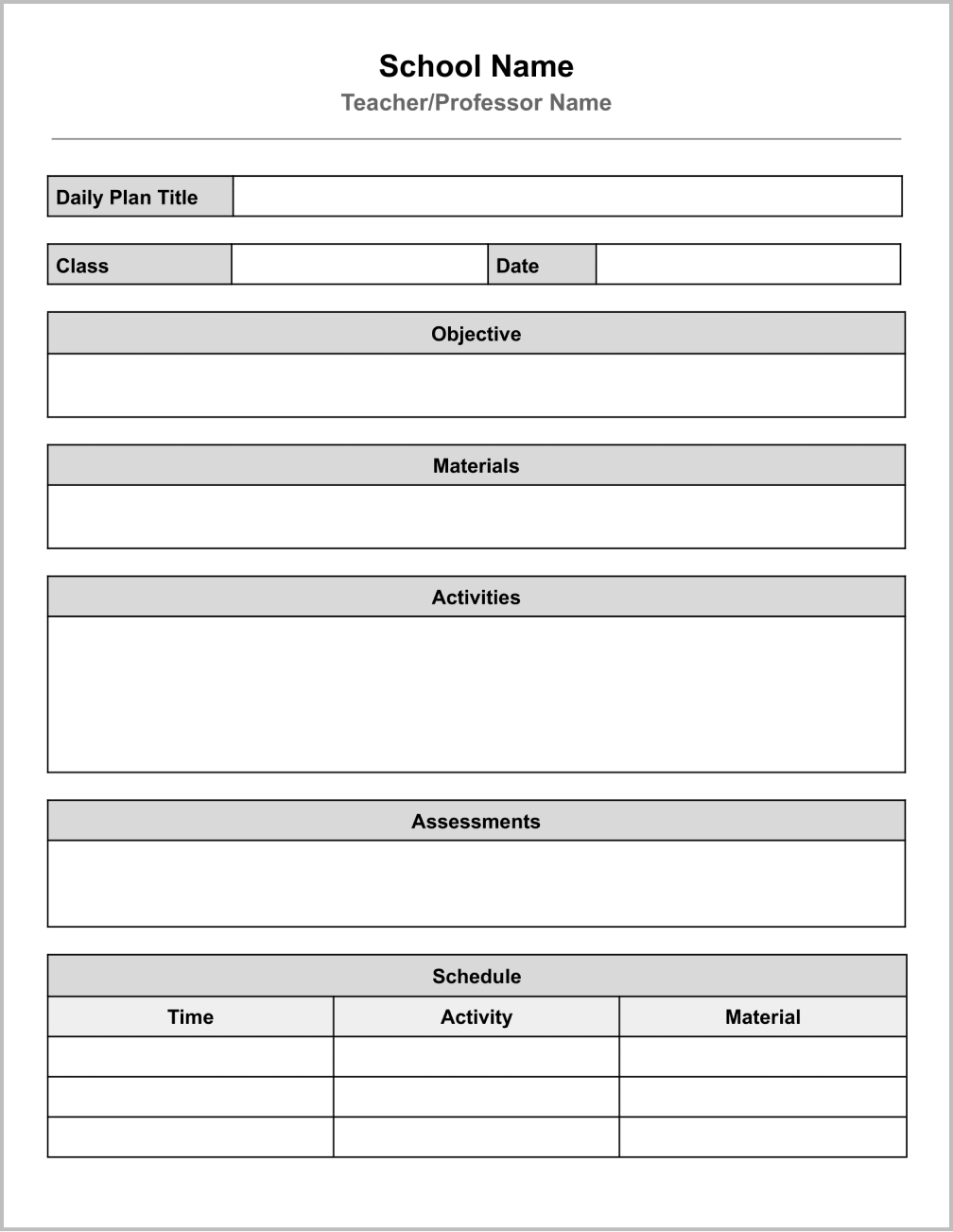 Blank Lesson Plan Template