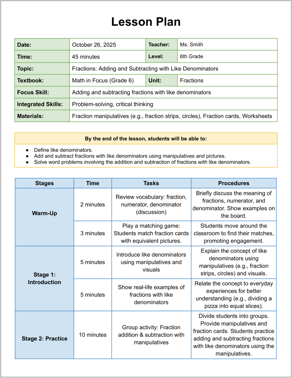 Colorful Lesson Plan Template