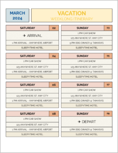 Cute Itinerary Template
