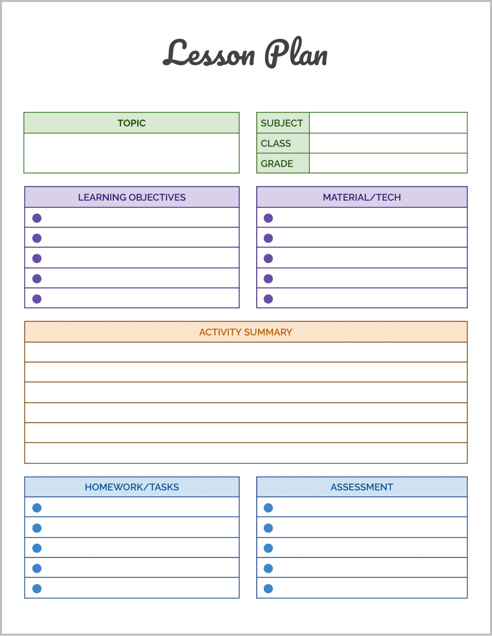 Cute Lesson Plan Template