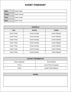 Event Itinerary Template