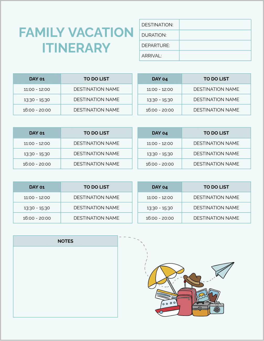 Family Vacation Itinerary Template