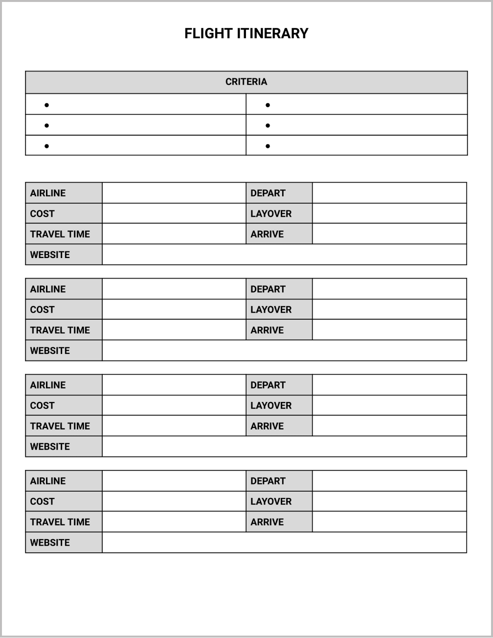 Flight Itinerary Template