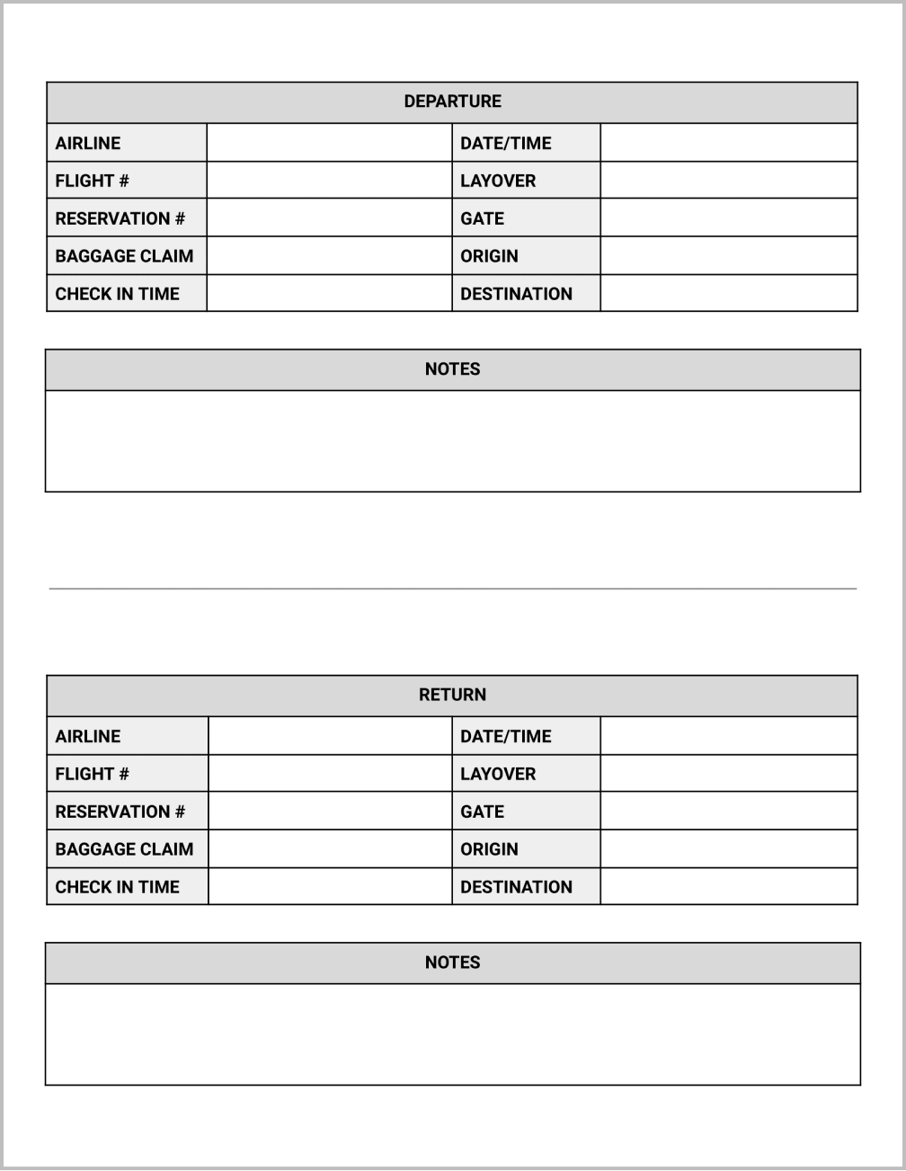 Flight Itinerary Template