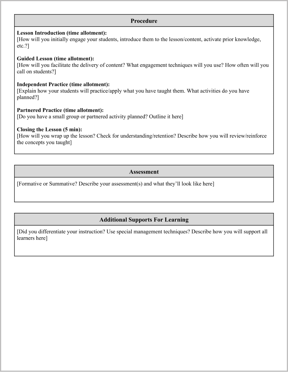 Free Formal Lesson Plan Template for Google Docs