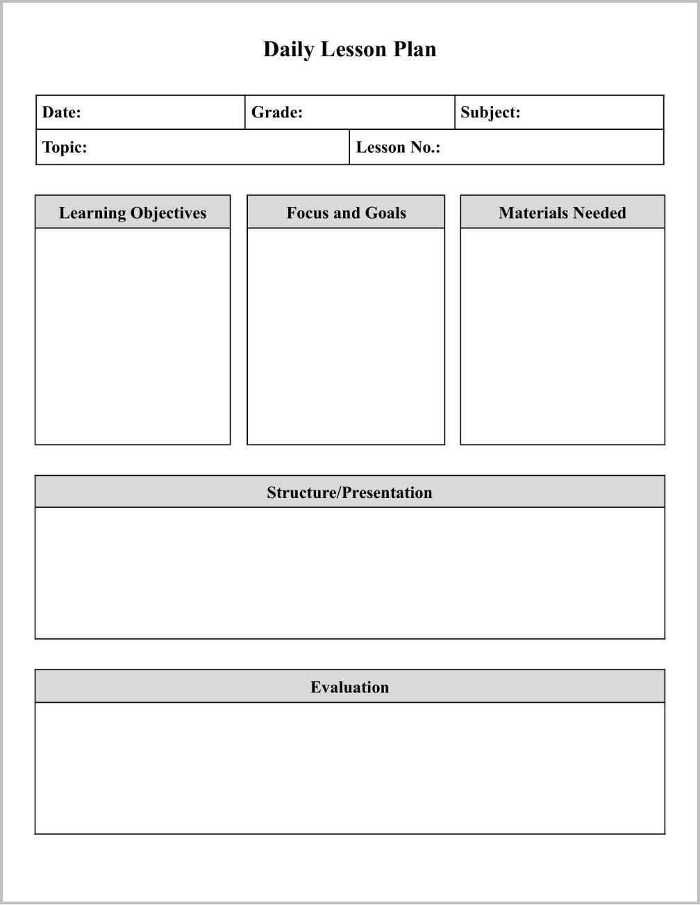 Simple Daily Lesson Plan Template