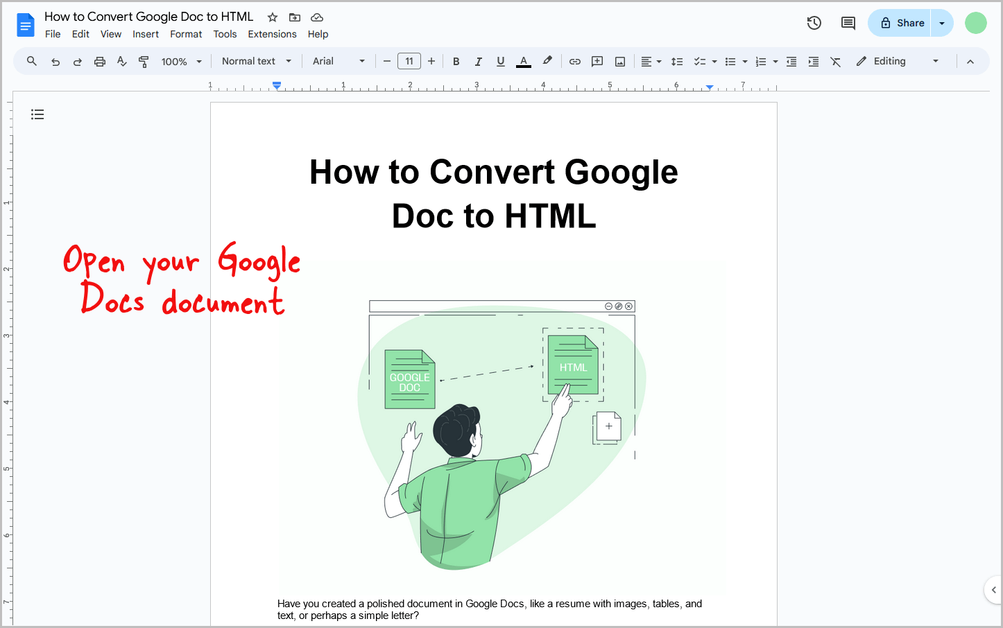 Google Doc to HTML Step-1