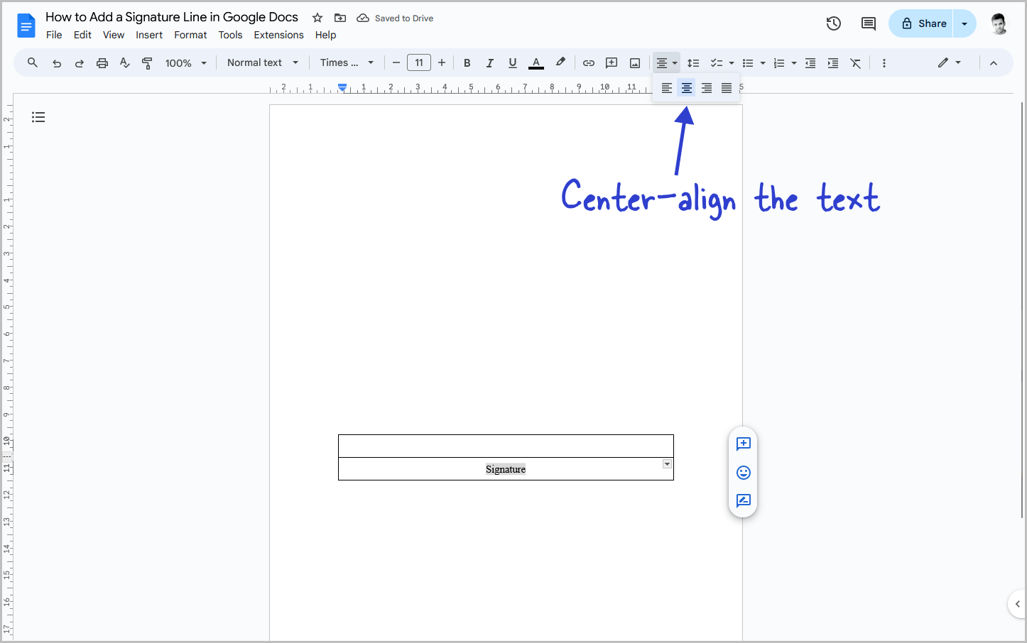 How to Add a Signature Line in Google Docs Step-4
