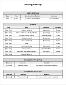 Meeting Itinerary Template