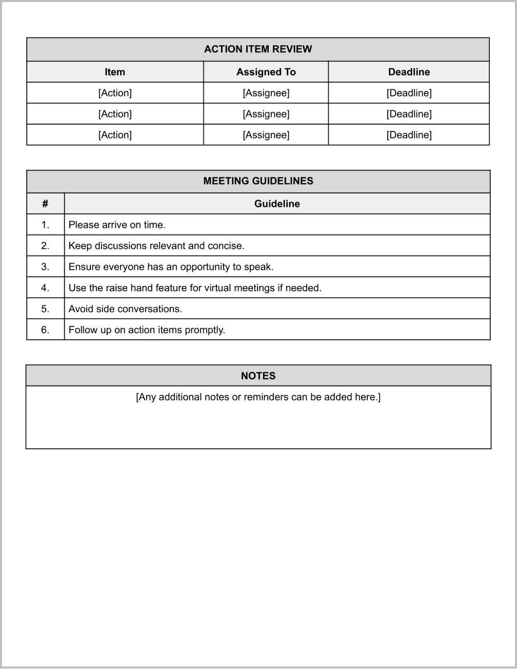 Meeting Itinerary Template