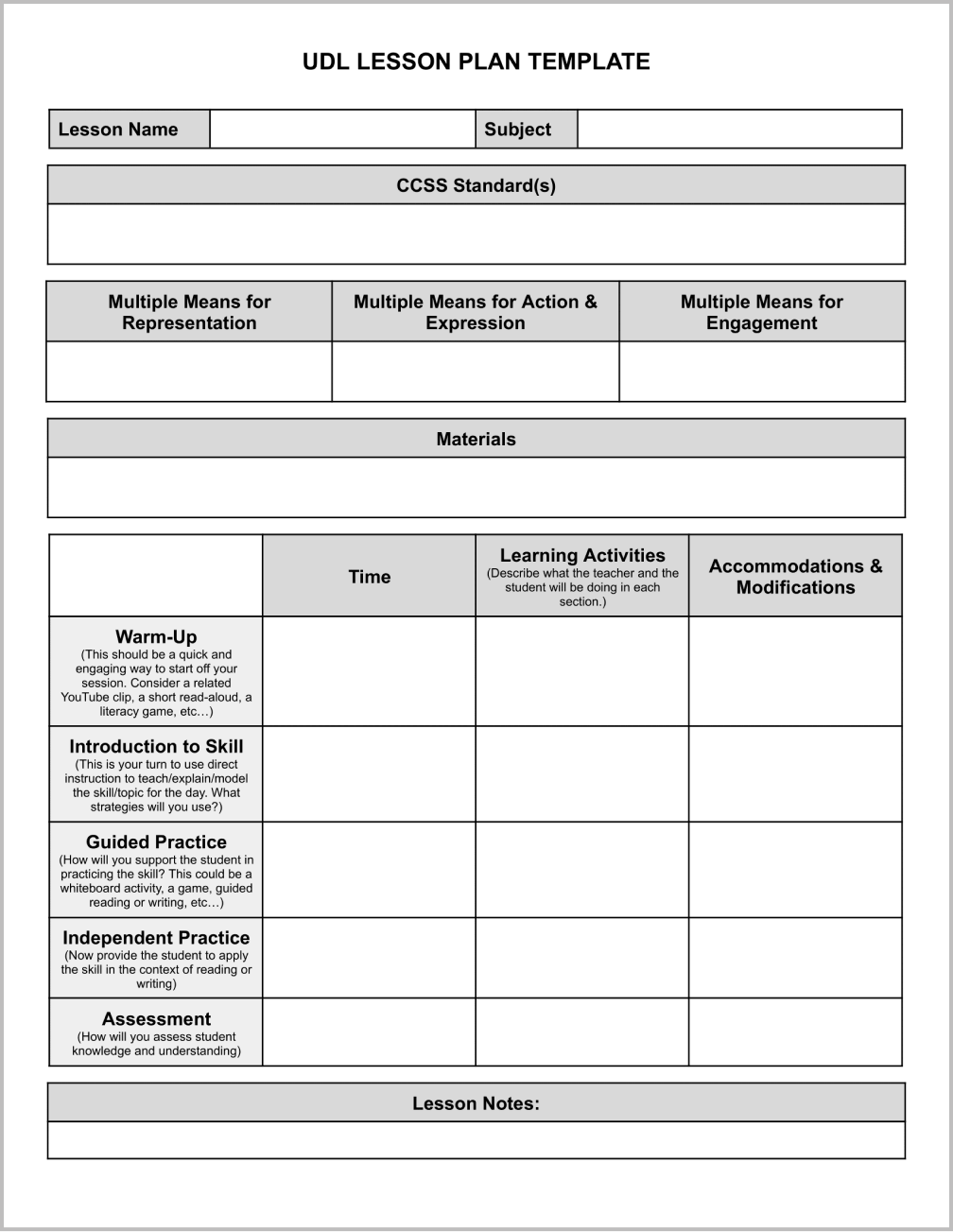 UDL Lesson Plan Template