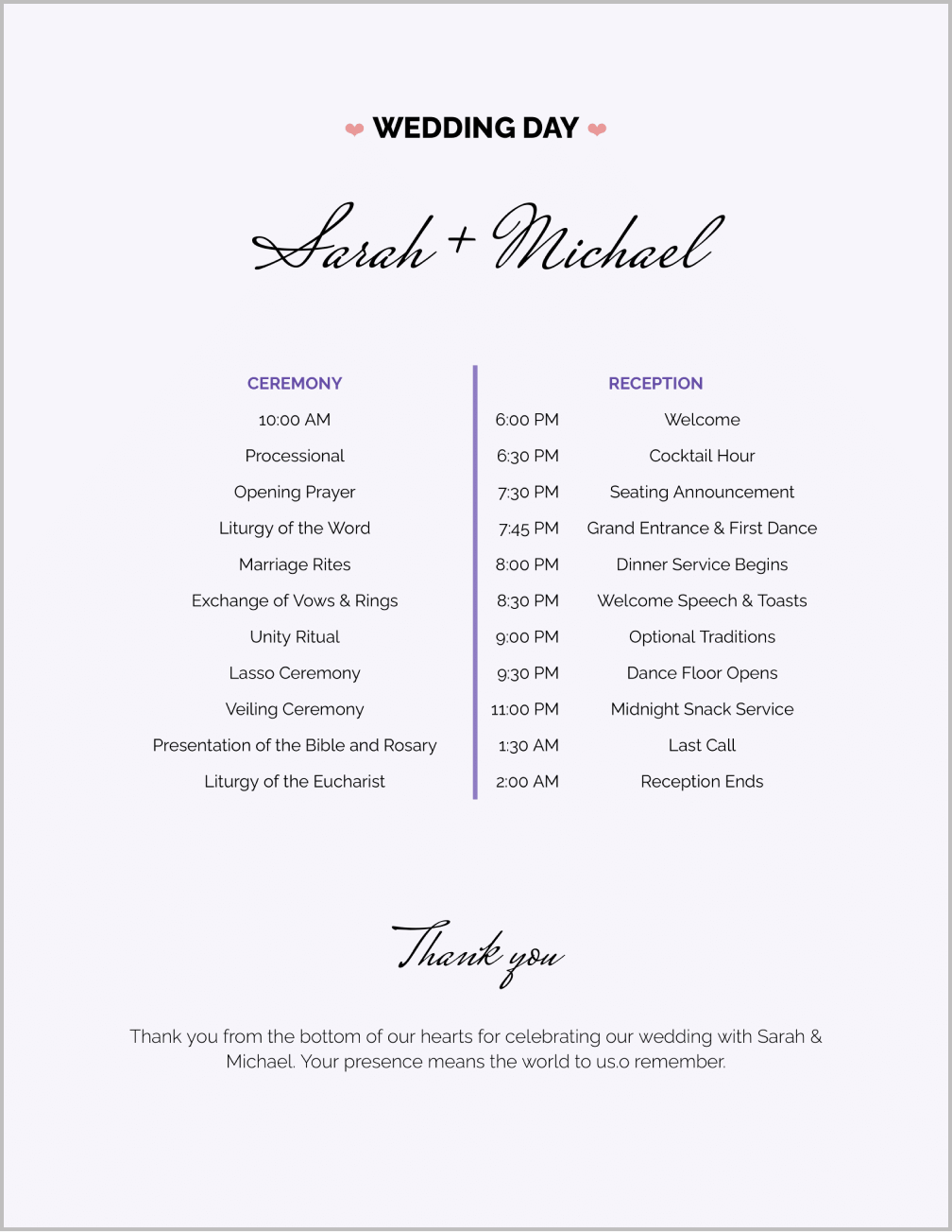 Wedding Day Itinerary Template