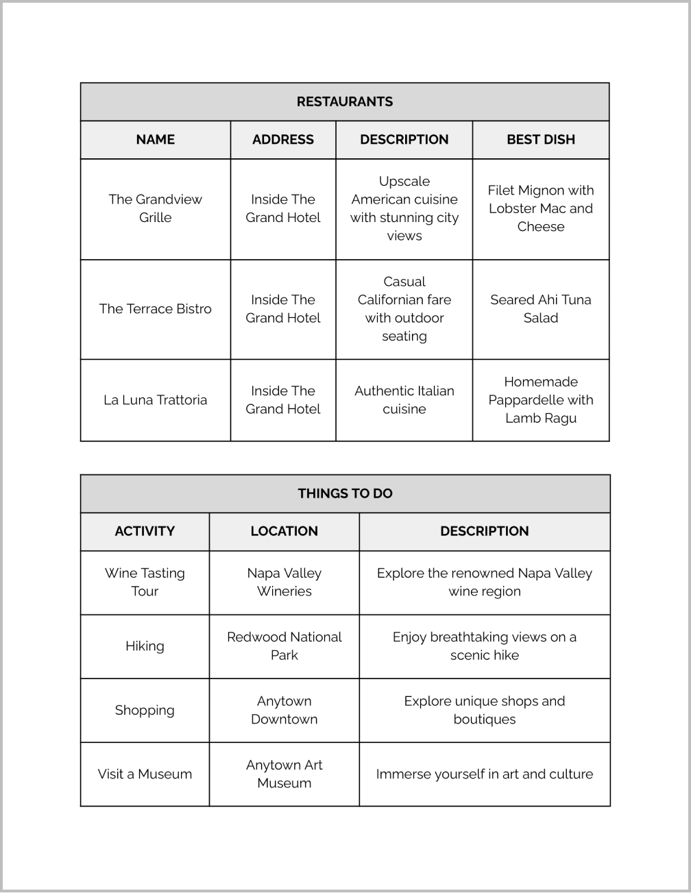 Wedding Itinerary Template