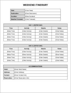 Weekend Itinerary Template